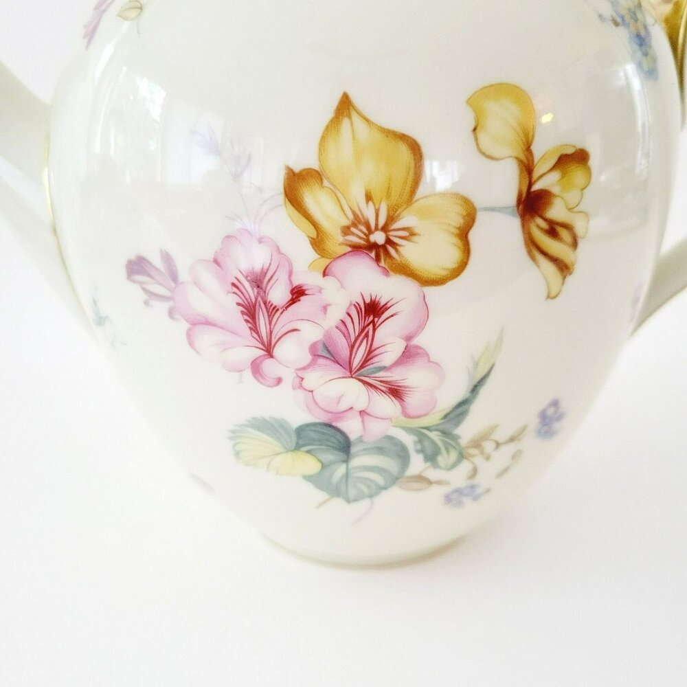 Vintage German Floral Teapot Pretty Pink & Orange Flowers H&C Heinrich Elegant - Picture 3 of 10